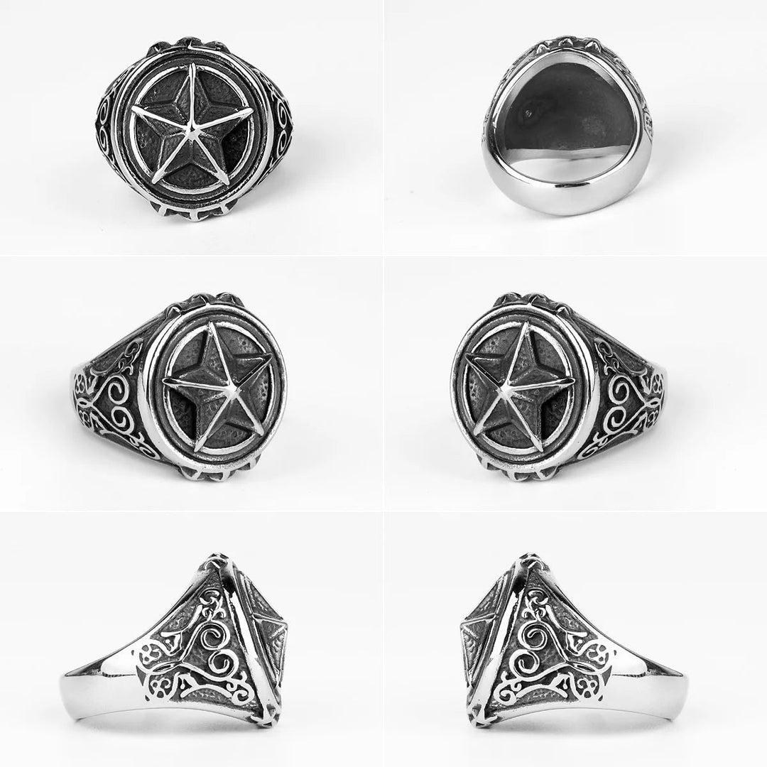 Wee Luxury Men Rings Pentagram Star Carved Stainless Steel Men Ring