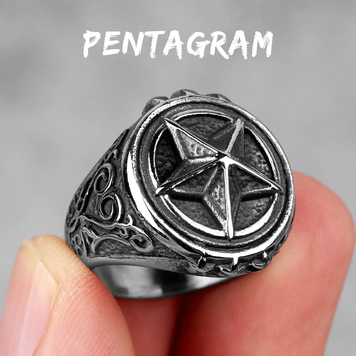 Wee Luxury Men Rings Pentagram Star Carved Stainless Steel Men Ring