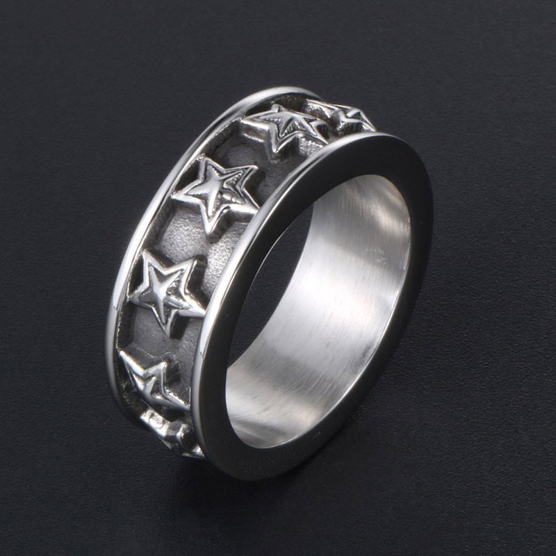 Wee Luxury Men Rings Personalized Five-Pointed Star Ring in Titanium Steel