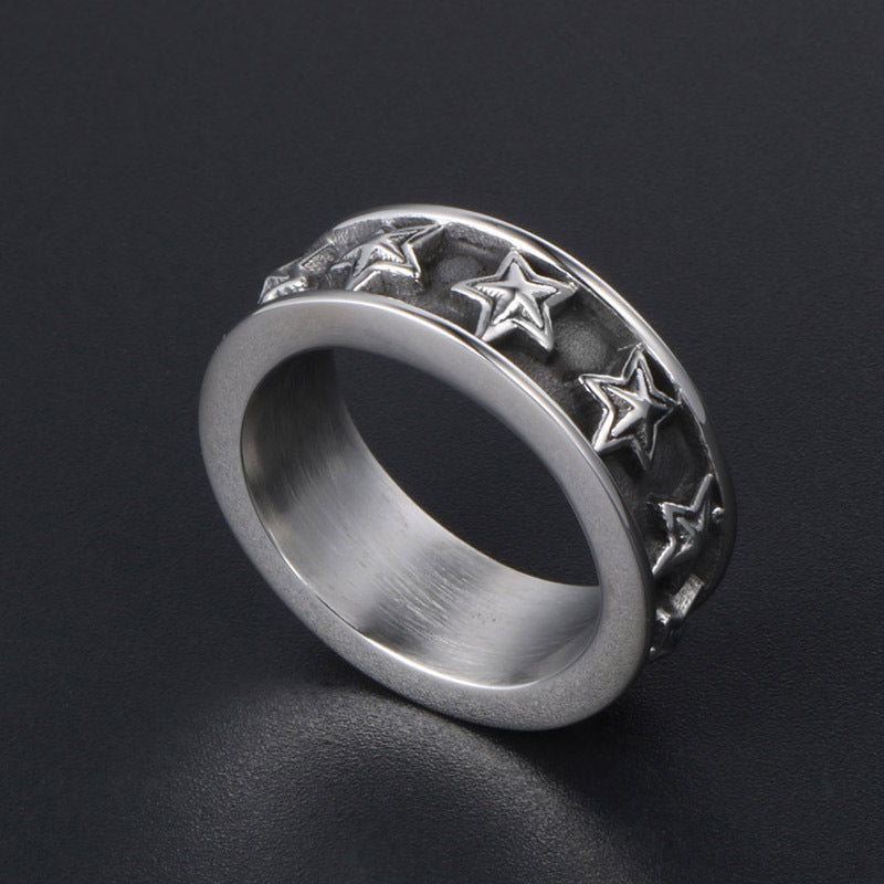 Wee Luxury Men Rings Personalized Five-Pointed Star Ring in Titanium Steel