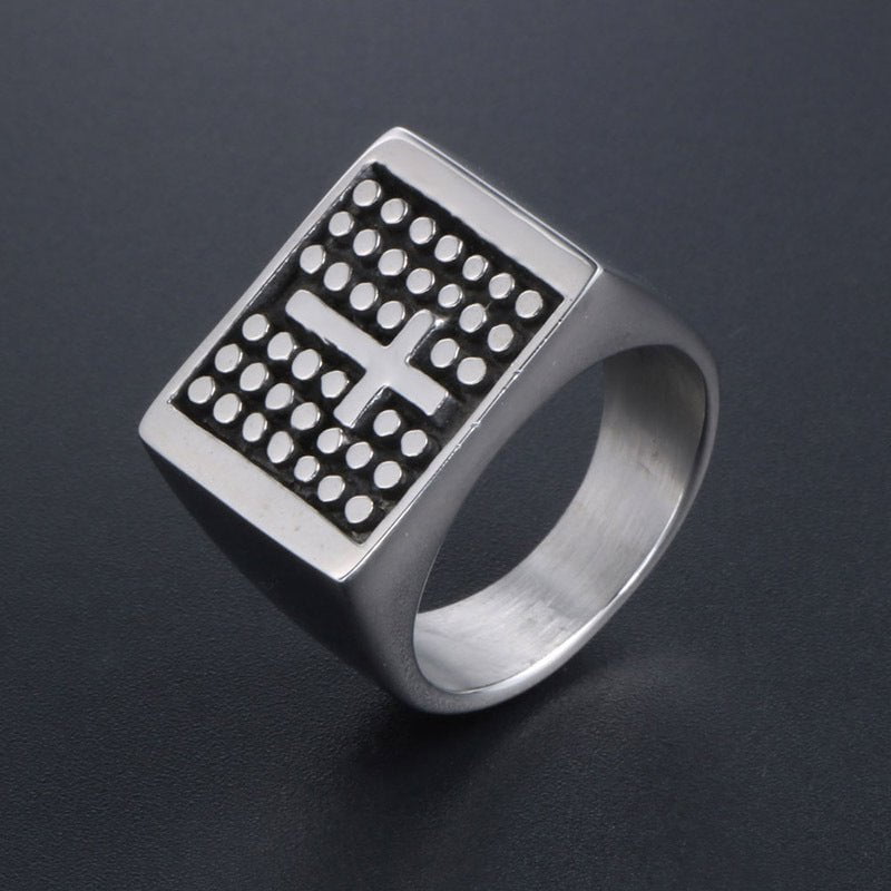 Wee Luxury Men Rings Polka Dot Bold Cross Design Wide Ring for a Strong Personality