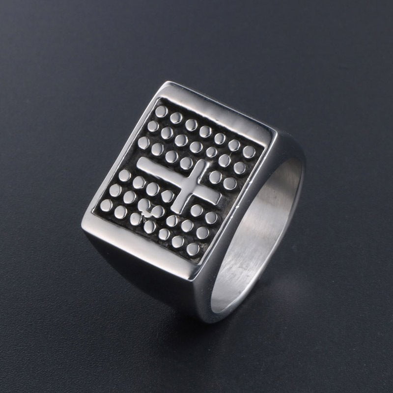 Wee Luxury Men Rings Polka Dot Bold Cross Design Wide Ring for a Strong Personality