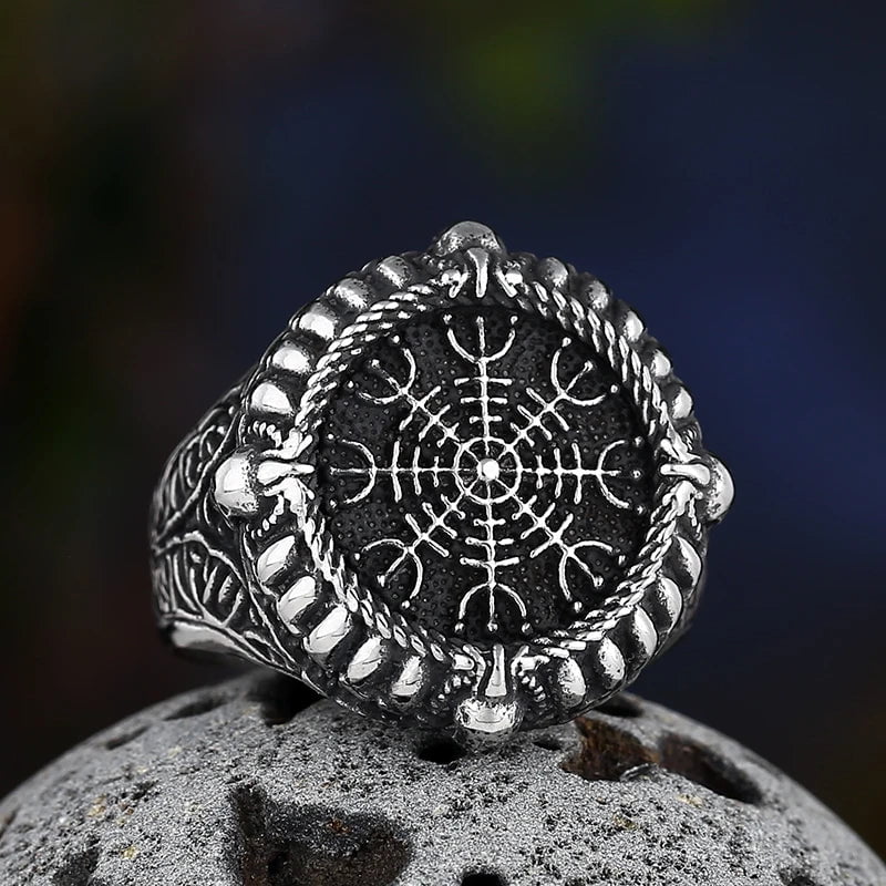 Wee Luxury Men Rings Punk Vintage Compass Runic Men Ring