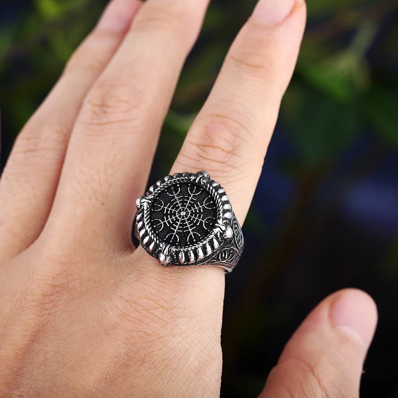 Wee Luxury Men Rings Punk Vintage Compass Runic Men Ring