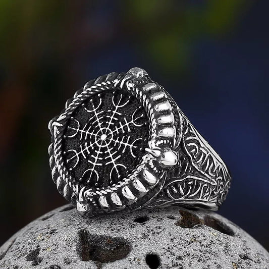 Wee Luxury Men Rings Punk Vintage Compass Runic Men Ring