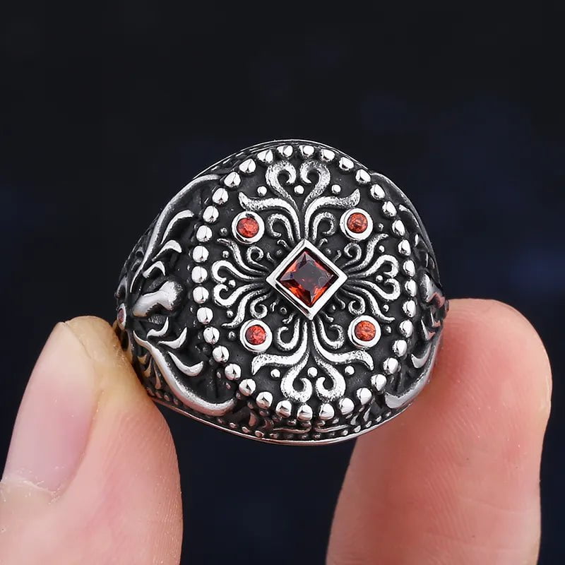 Wee Luxury Men Rings Red Colour / Only Ring / 7 Retro Turkish Signet Pattern Totem Ring For men