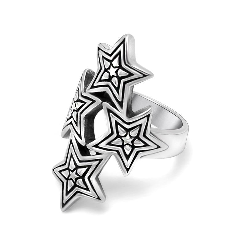 Wee Luxury Men Rings Retro Overlapping Star Design Stainless Steel Ring for Men