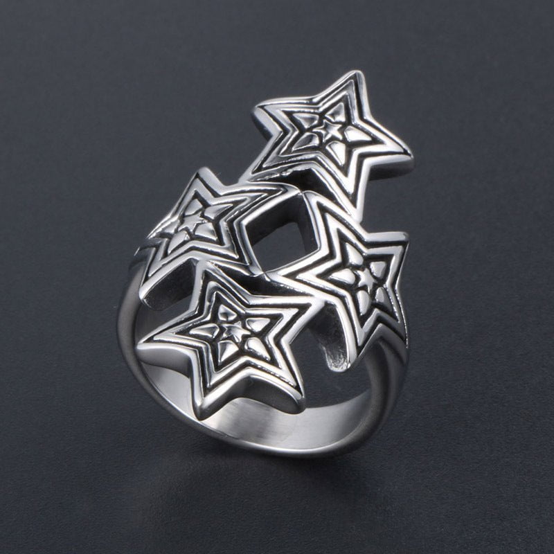 Wee Luxury Men Rings Retro Overlapping Star Design Stainless Steel Ring for Men