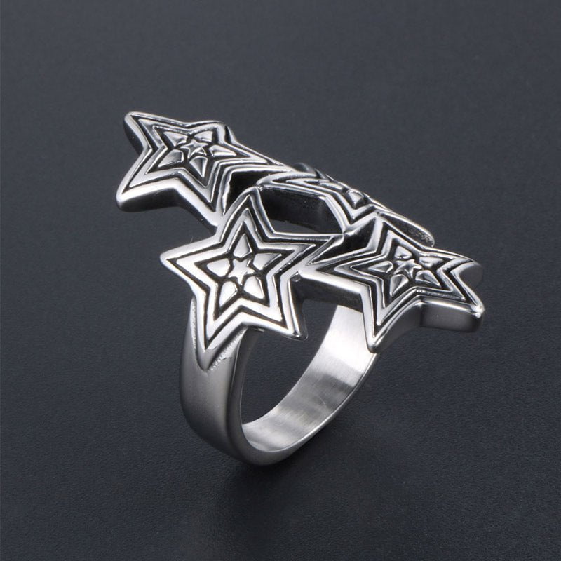 Wee Luxury Men Rings Retro Overlapping Star Design Stainless Steel Ring for Men