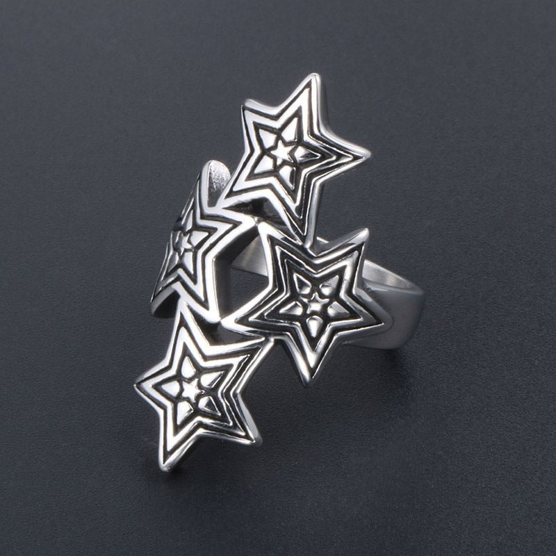 Wee Luxury Men Rings Retro Overlapping Star Design Stainless Steel Ring for Men