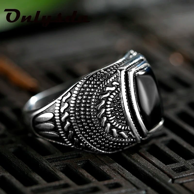 Wee Luxury Men Rings Retro Stone Titanium Steel Rings For Men