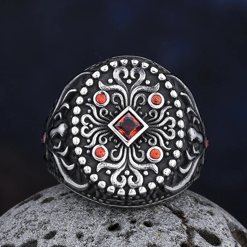 Wee Luxury Men Rings Retro Turkish Signet Pattern Totem Ring For men