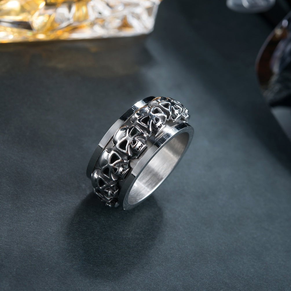 Wee Luxury Men Rings Stainless Steel Skull Rotating Ring - Unique Couples Accessory