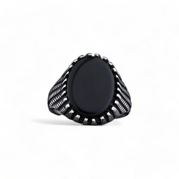 Wee Luxury Men Rings Gothic Stainless Steel Black Gem Stone Ring For Men