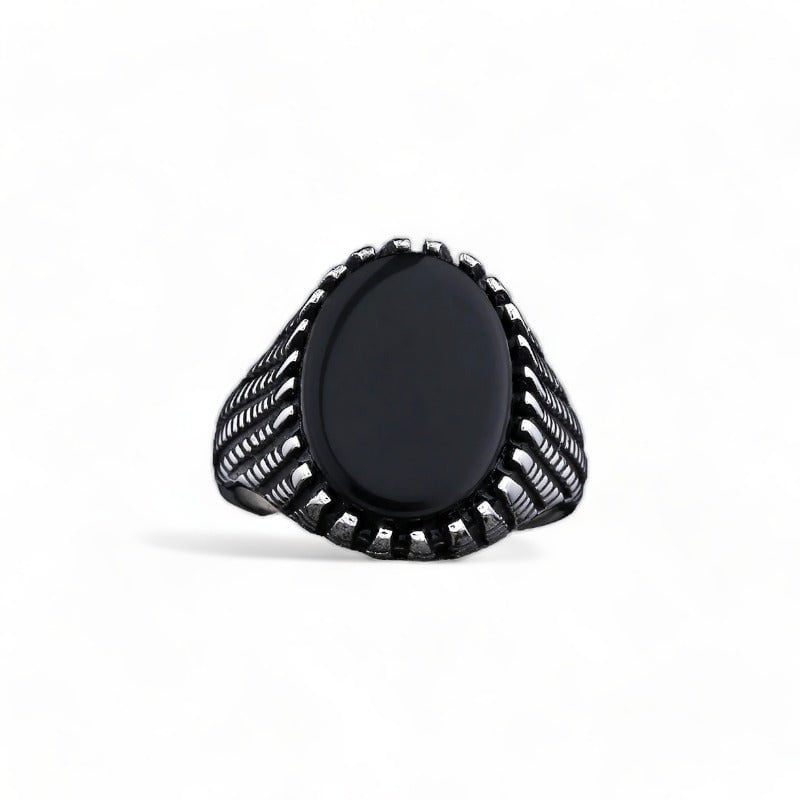 Wee Luxury Men Rings Stone / Ring With Engrave / 7 Gothic Stainless Steel Black Gem Stone Ring For Men
