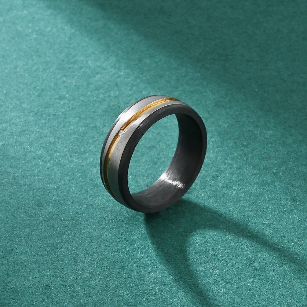 Wee Luxury Men Rings Titanium and Carbon Fiber Couple Rings with Diamond Accents