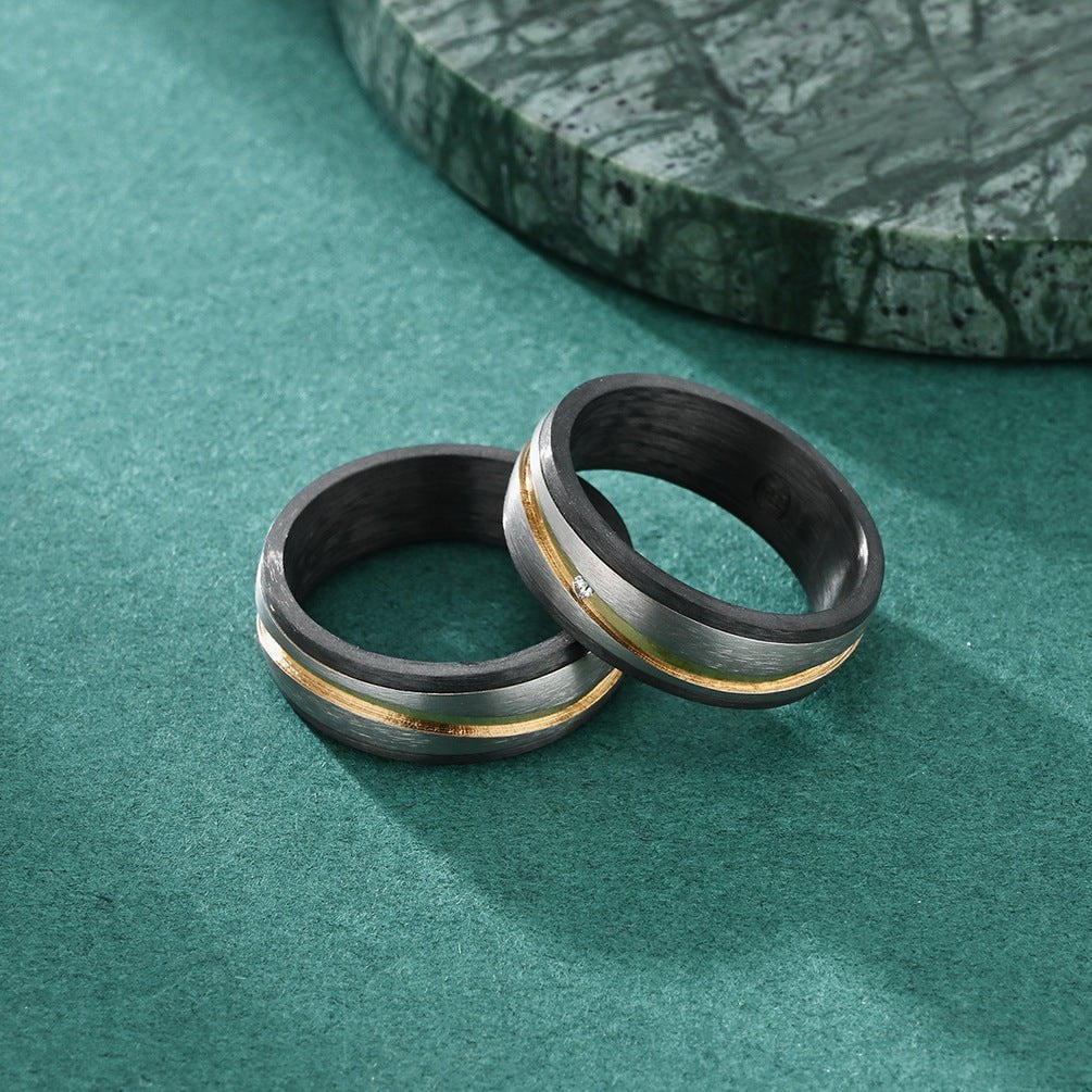 Wee Luxury Men Rings Titanium and Carbon Fiber Couple Rings with Diamond Accents