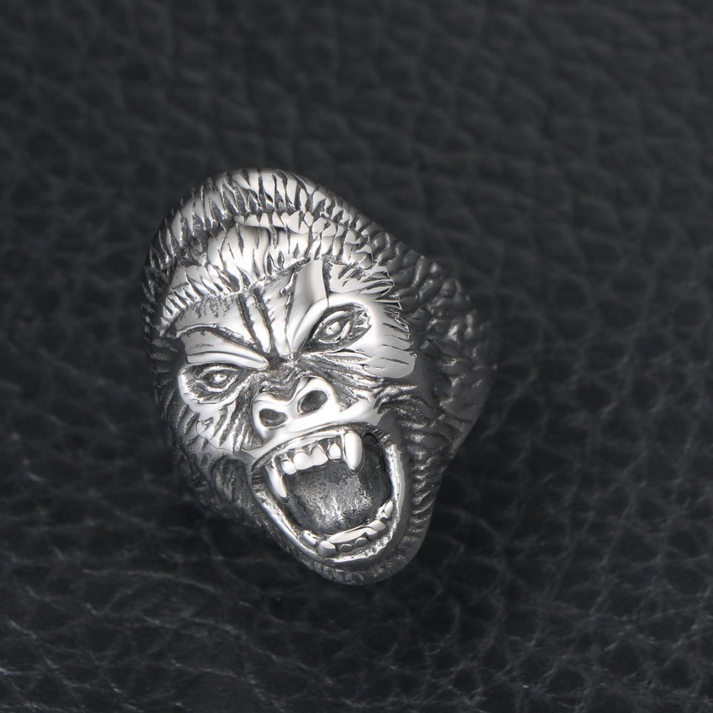 Wee Luxury Men Rings Titanium Steel Retro King Kong Ring for Men in Gothic Punk Style