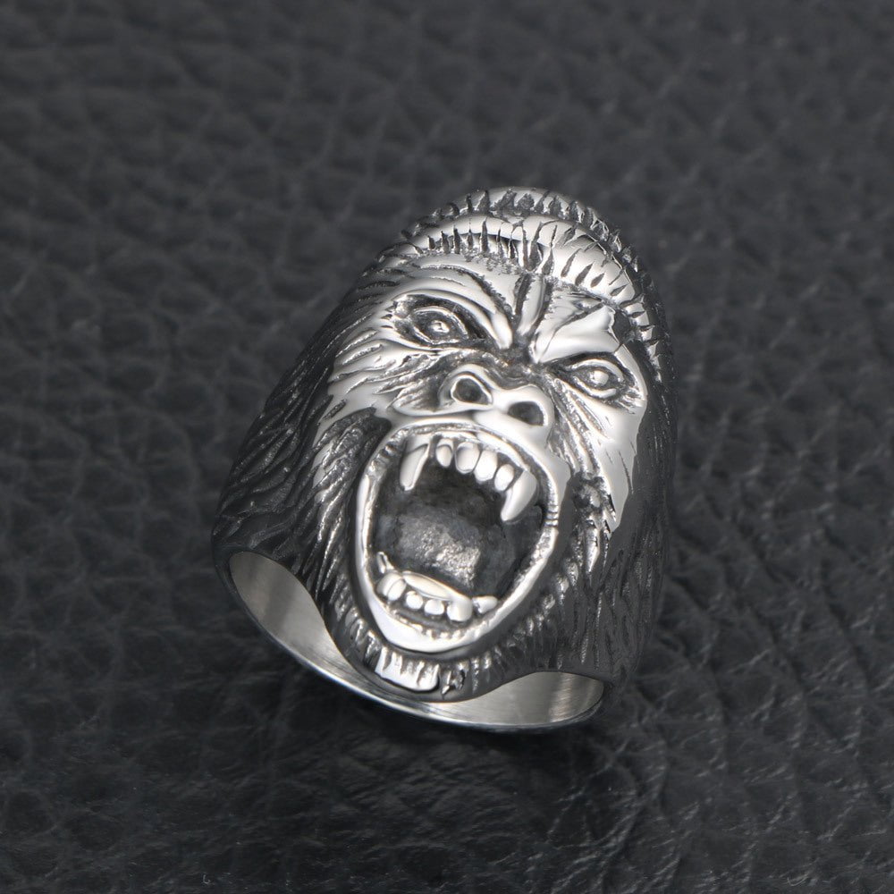 Wee Luxury Men Rings Titanium Steel Retro King Kong Ring for Men in Gothic Punk Style