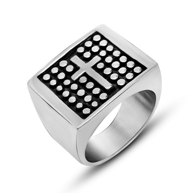 Wee Luxury Men Rings Us size 7 Polka Dot Bold Cross Design Wide Ring for a Strong Personality