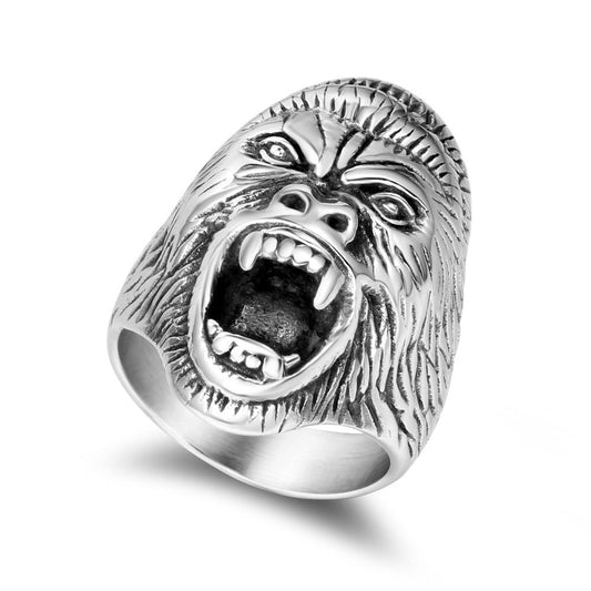 Wee Luxury Men Rings Us size 7 Titanium Steel Retro King Kong Ring for Men in Gothic Punk Style