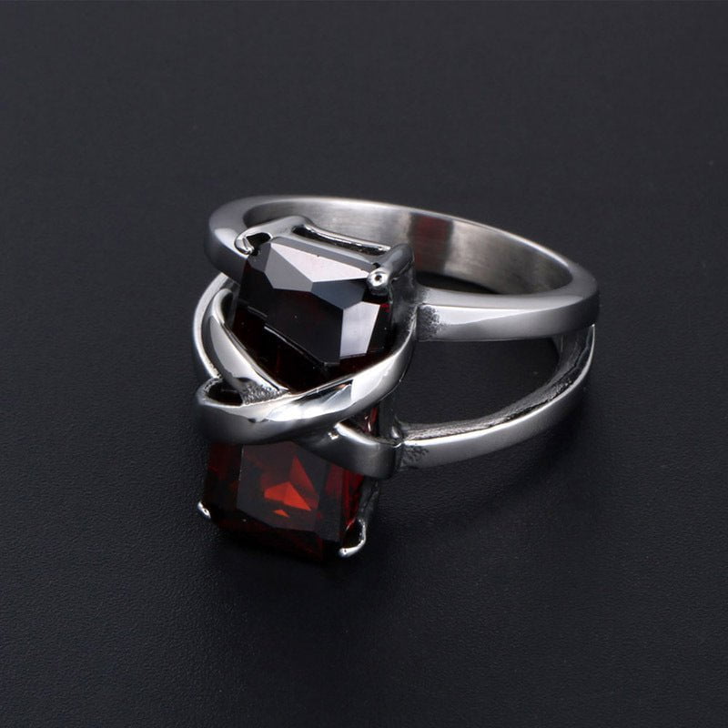 Wee Luxury Men Rings Vintage-Inspired Men's Ruby Ring in Geometric Titanium Steel