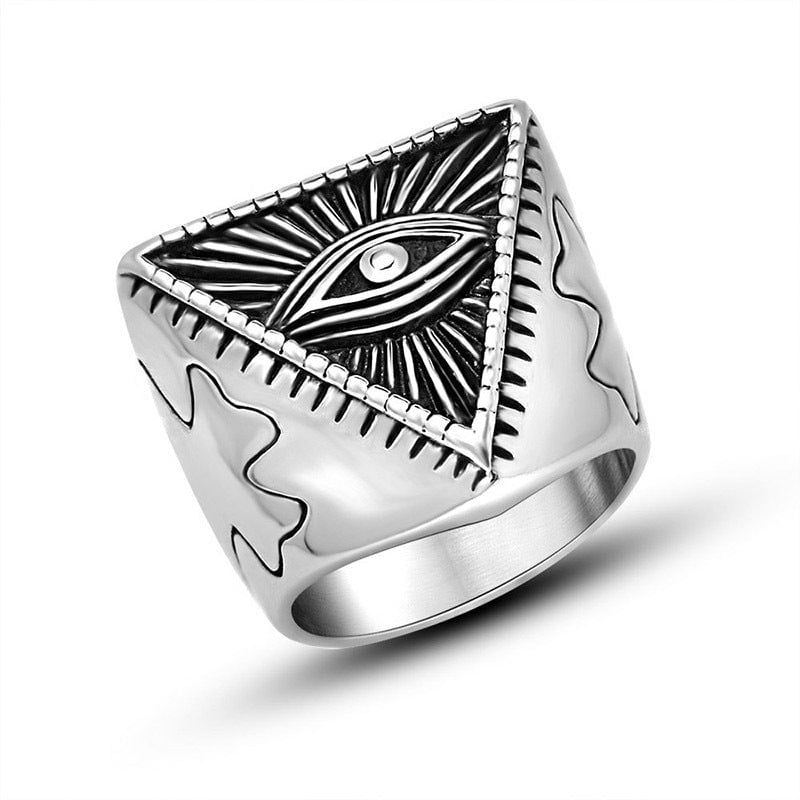 Wee Luxury Men Rings Vintage-Inspired Men's Titanium Band Ring with Punk Devil's Eye Design