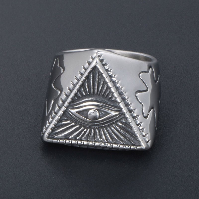 Wee Luxury Men Rings Vintage-Inspired Men's Titanium Band Ring with Punk Devil's Eye Design