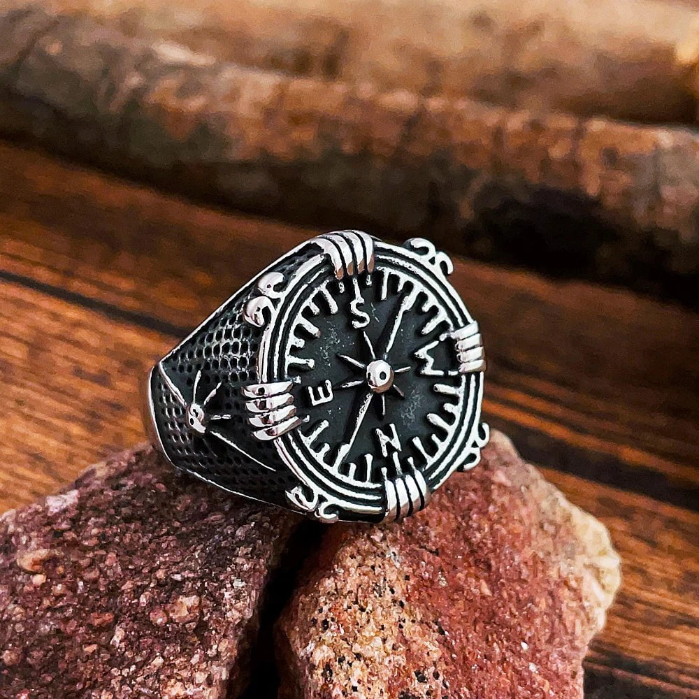 Wee Luxury Men Rings Vintage Viking Compass Ring Stainless Steel Ring