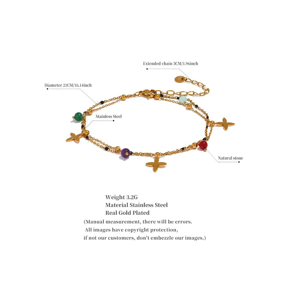 Wee Luxury Natural Stone Bead Flower Chain Bracelet Stainless Steel