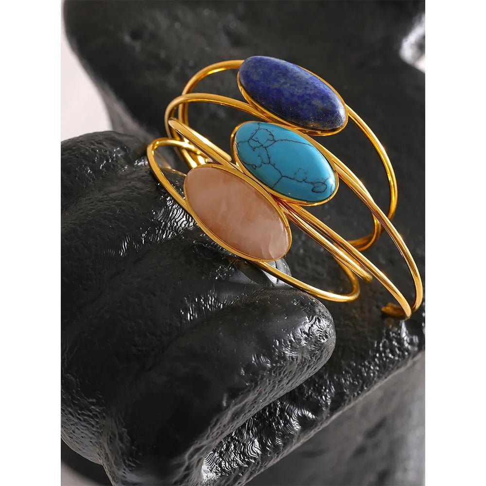 Wee Luxury Natural Stone Lapis Lazuli Stainless Steel Cuff Bracelet