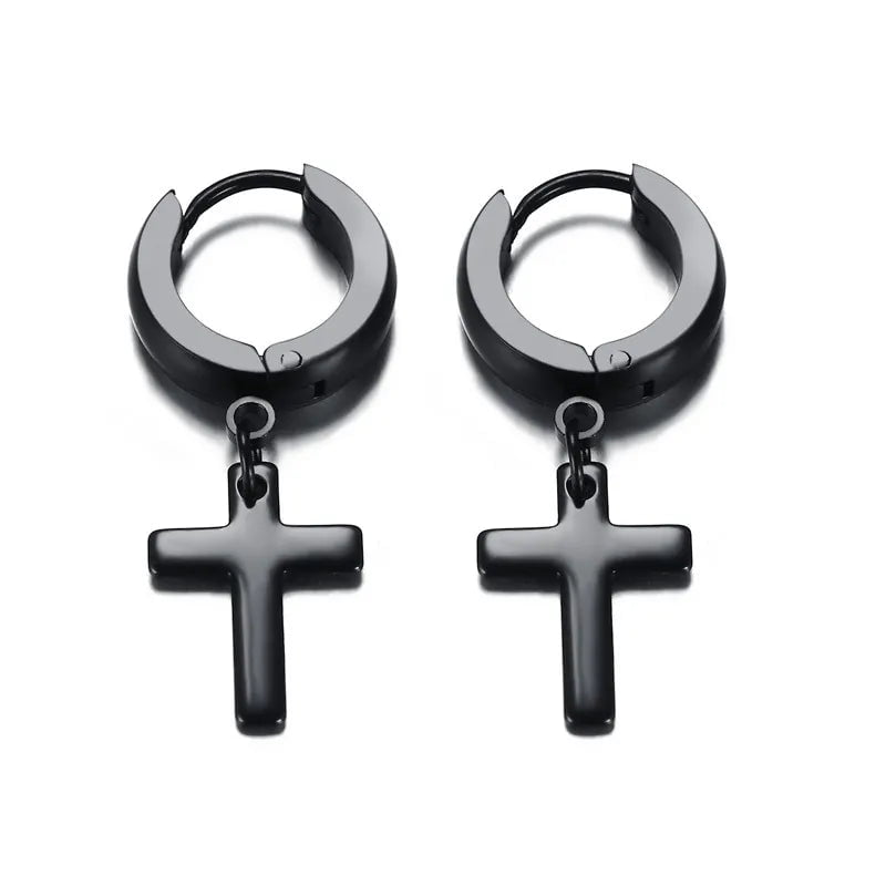 Wee Luxury Piercing ED-218B Stainless Steel Earring with Cross Charm For Guys Men's Jewelry