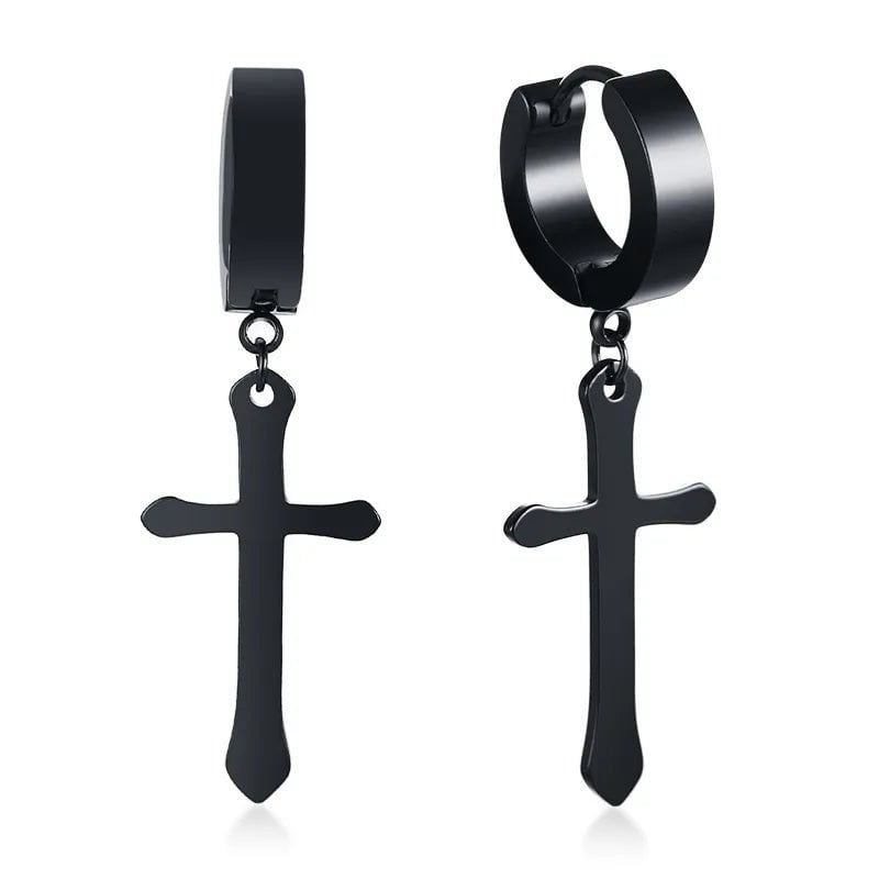 Wee Luxury Piercing ED-224B-1 Stainless Steel Earring with Cross Charm For Guys Men's Jewelry