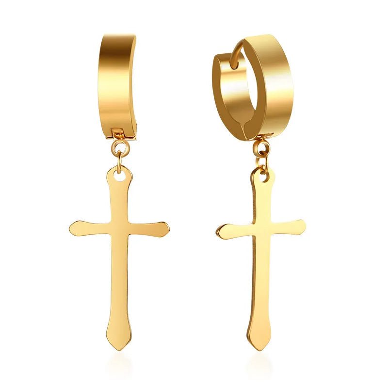 Wee Luxury Piercing ED-224G-1 Stainless Steel Earring with Cross Charm For Guys Men's Jewelry