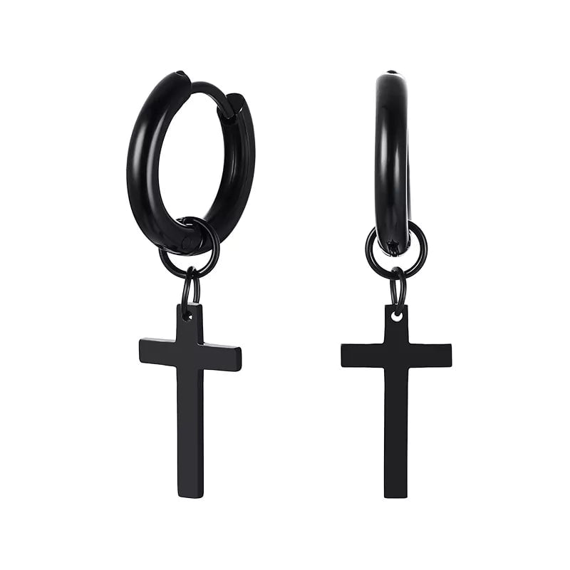 Wee Luxury Piercing  ED-404B01 Stainless Steel Earring with Cross Charm For Guys Men's Jewelry