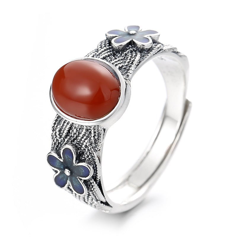 Wee Luxury Polished about 4.2 grams / The opening is adjustable Retro Red Light Luxury Sterling Silver Open Ring