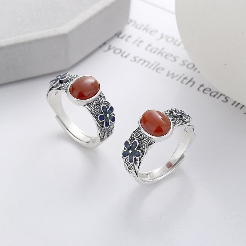 Wee Luxury Retro Red Light Luxury Sterling Silver Open Ring