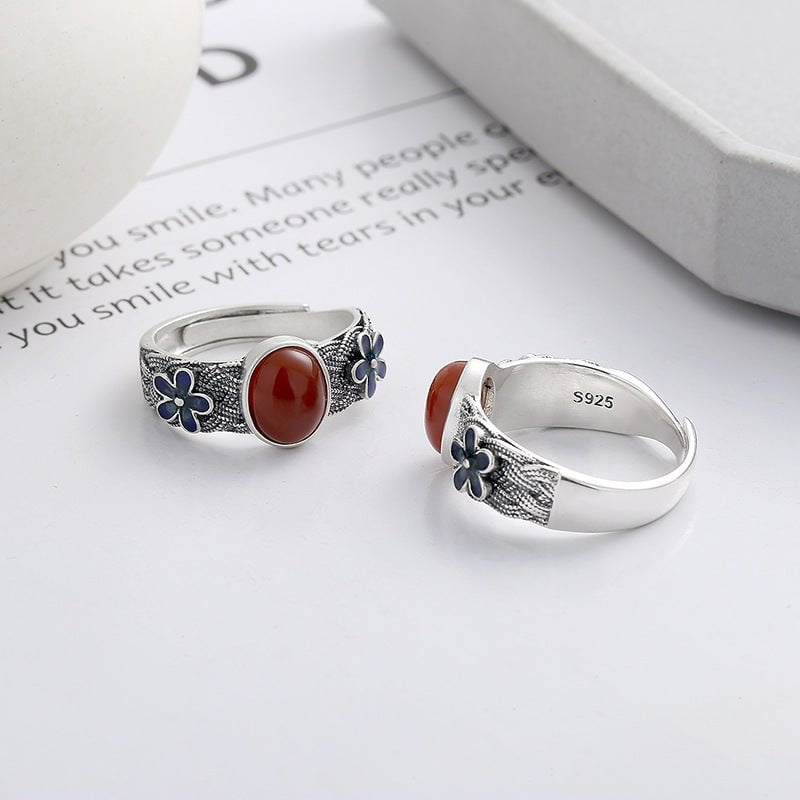 Wee Luxury Retro Red Light Luxury Sterling Silver Open Ring