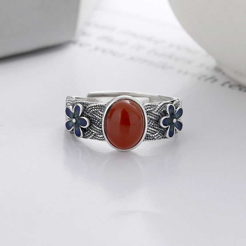 Wee Luxury Retro Red Light Luxury Sterling Silver Open Ring