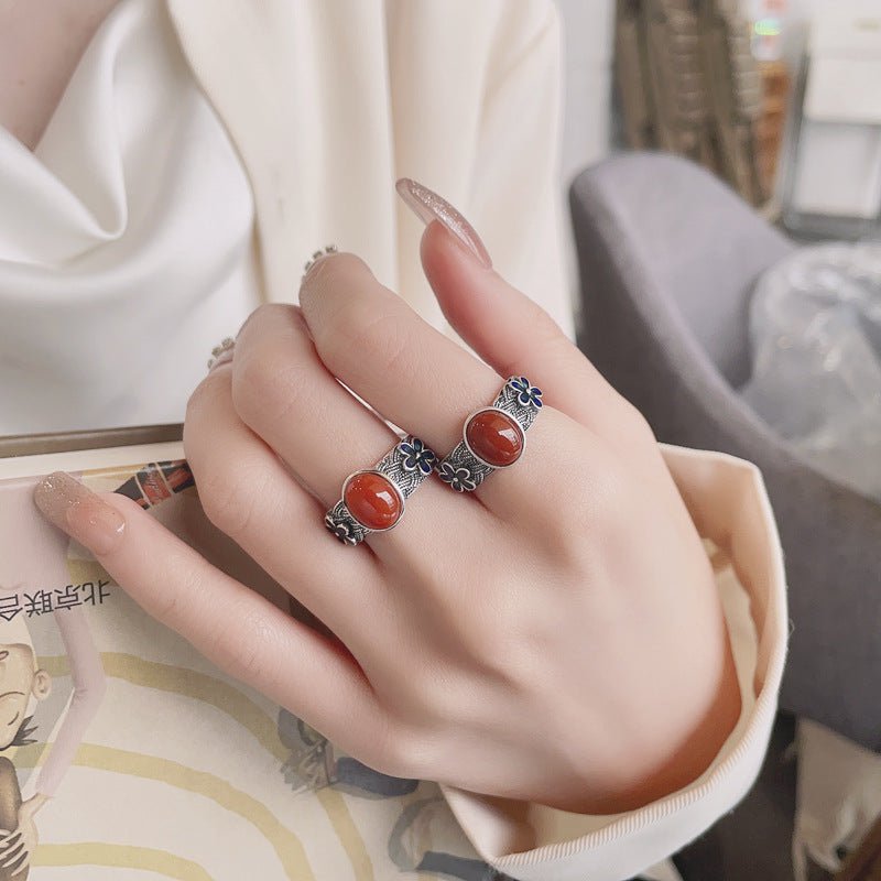 Wee Luxury Retro Red Light Luxury Sterling Silver Open Ring