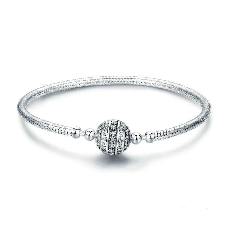 Wee Luxury Silver Bracelets 17cm Dazzling Clear CZ Round Clasp Snake Chain Flower Clasp Bracelet