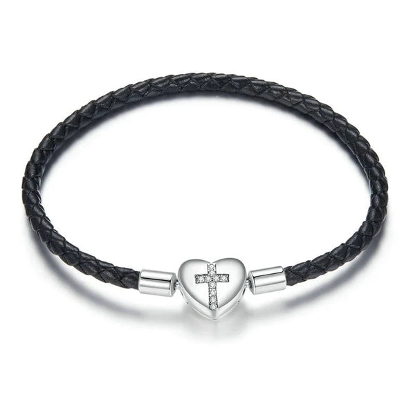 Wee Luxury Silver Bracelets 17cm Sterling Silver Black Basic Leather Bracelet