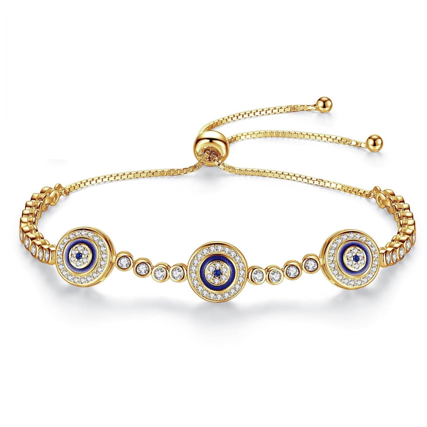 Wee Luxury Silver Bracelets 18K Gold Color / 25cm / Gold-color Sterling Silver Evil Eye Bracelet with 925 Silver