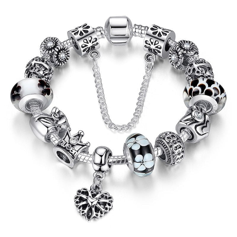 Wee Luxury Silver Bracelets Black 18cm PA1865 Queen Jewelry Silver Plated Charms Bracelet