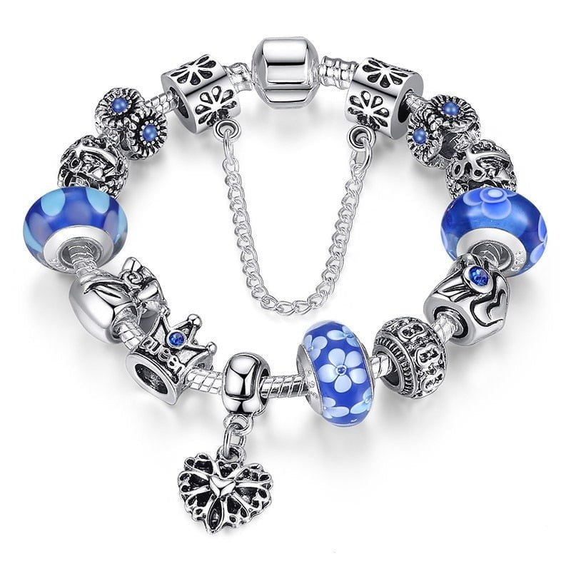Wee Luxury Silver Bracelets Blue 18cm PA1867 Queen Jewelry Silver Plated Charms Bracelet