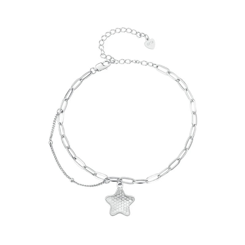 Wee Luxury Silver Bracelets BSB137 Silver Sparkling Star Bracelet Splice Chain Link for Women