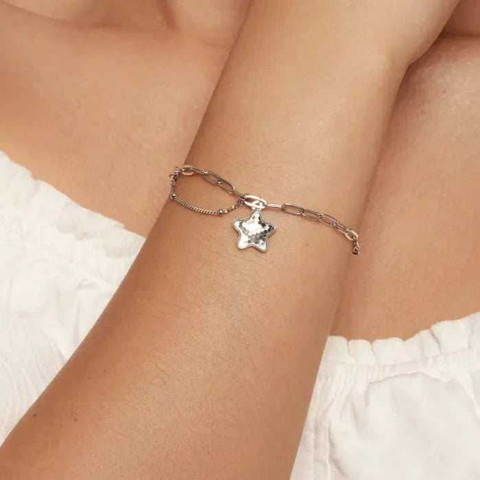 Wee Luxury Silver Bracelets BSB137 Silver Sparkling Star Bracelet Splice Chain Link for Women