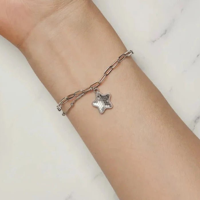 Wee Luxury Silver Bracelets BSB137 Silver Sparkling Star Bracelet Splice Chain Link for Women