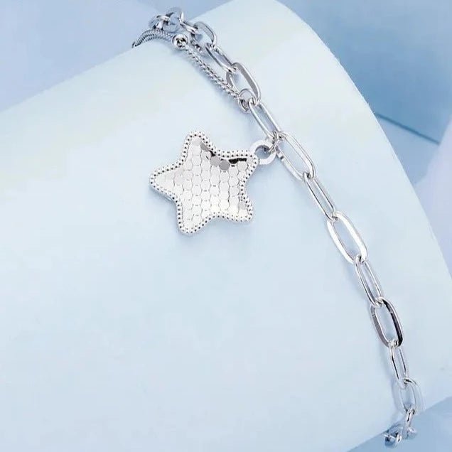 Wee Luxury Silver Bracelets BSB137 Silver Sparkling Star Bracelet Splice Chain Link for Women