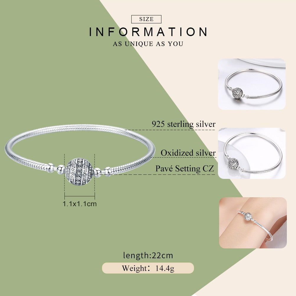 Wee Luxury Silver Bracelets Dazzling Clear CZ Round Clasp Snake Chain Flower Clasp Bracelet